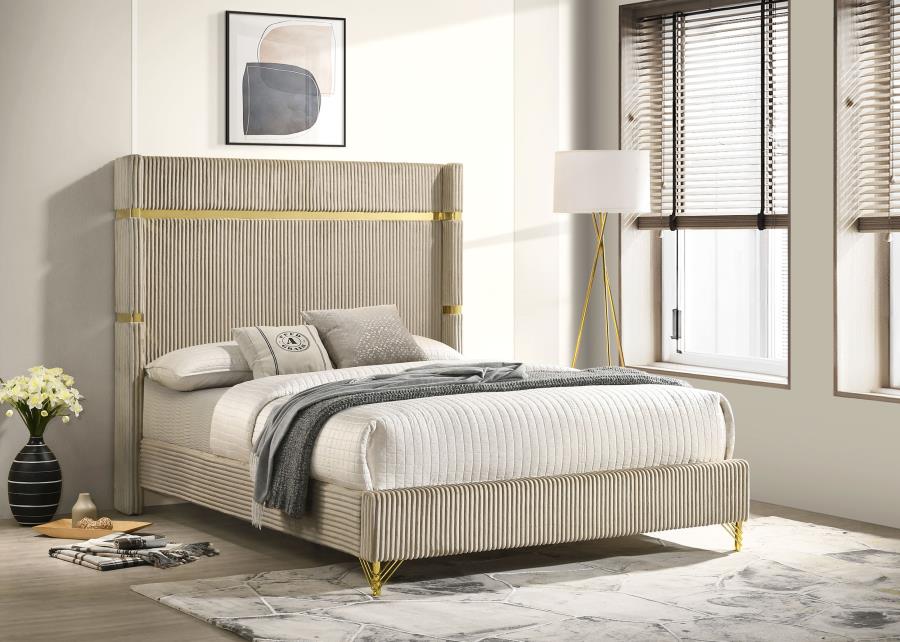 Lucia 61-inch Upholstered Queen Wingback Bed Beige view 2