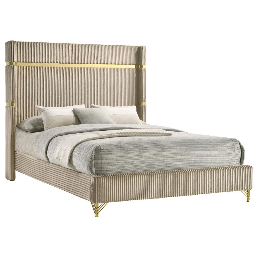 Lucia 61-inch Upholstered Queen Wingback Bed Beige view 3