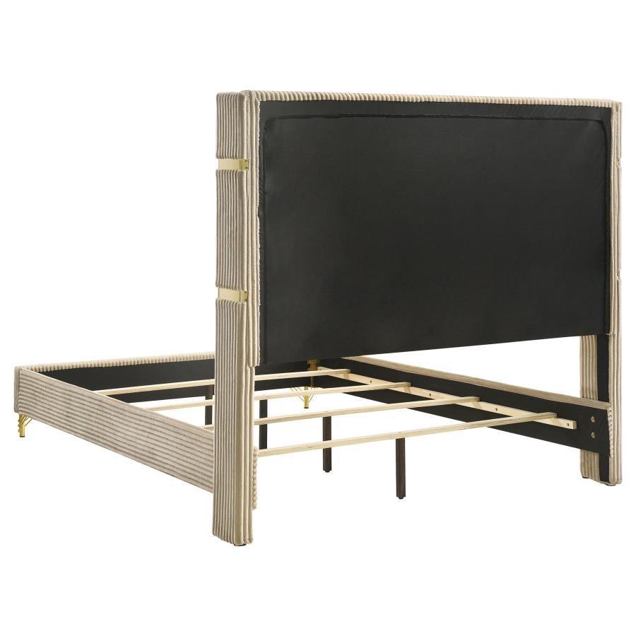 Lucia 61-inch Upholstered Queen Wingback Bed Beige view 4