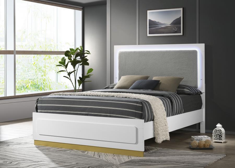 Caraway Wood Queen LED Panel Bed White view 2