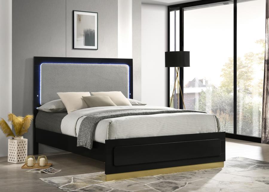 Caraway Wood Queen LED Panel Bed Black view 2