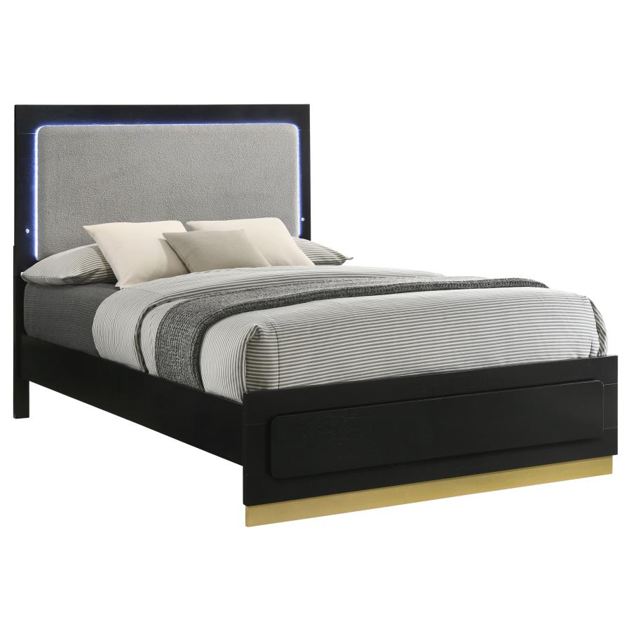 Caraway Wood Queen LED Panel Bed Black view 3