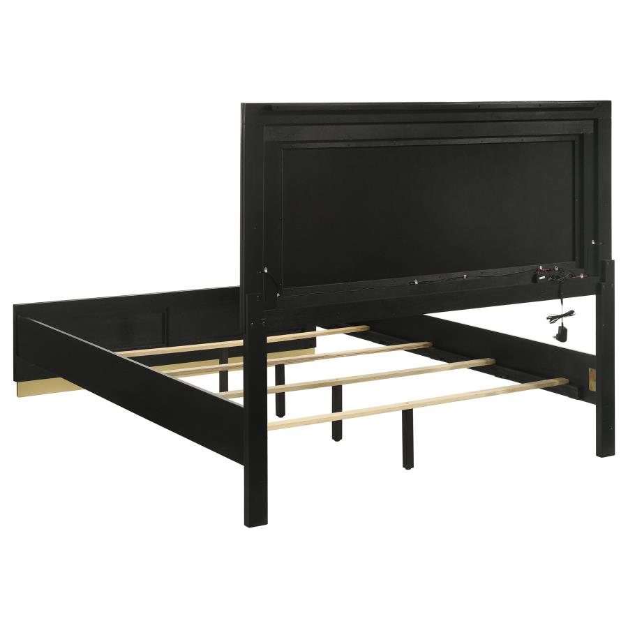 Caraway Wood Queen LED Panel Bed Black view 4