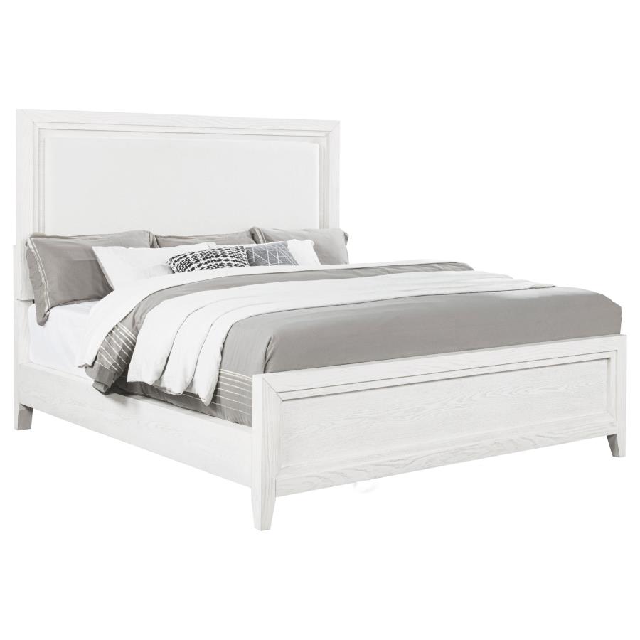 Marielle Eastern King Upholstered Panel Bed Distressed White view 3