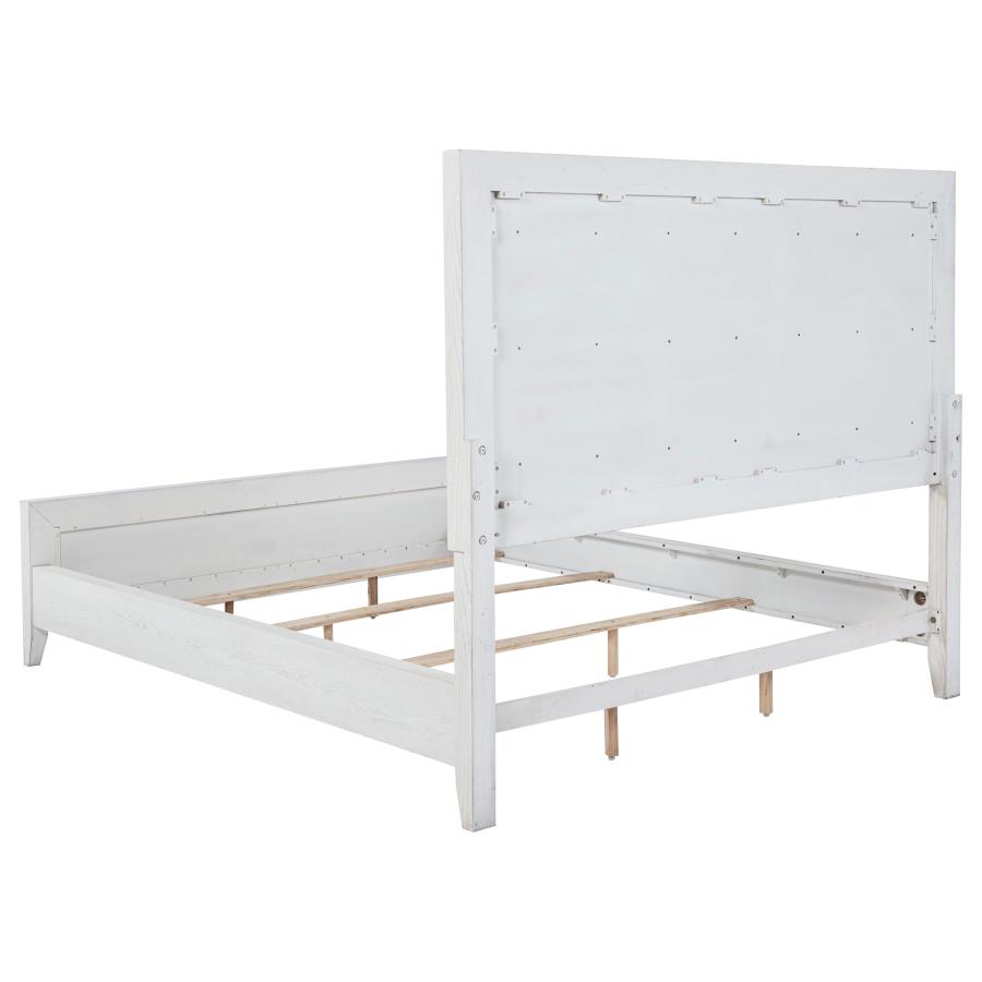 Marielle Eastern King Upholstered Panel Bed Distressed White view 5
