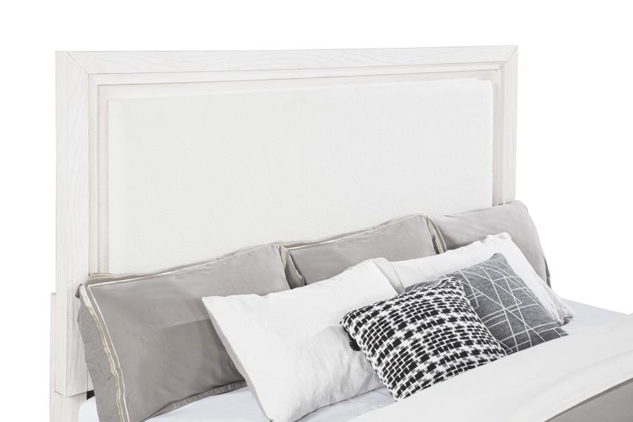Marielle Eastern King Upholstered Panel Bed Distressed White view 7