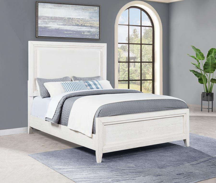 Marielle Queen Upholstered Panel Bed Distressed White view 2