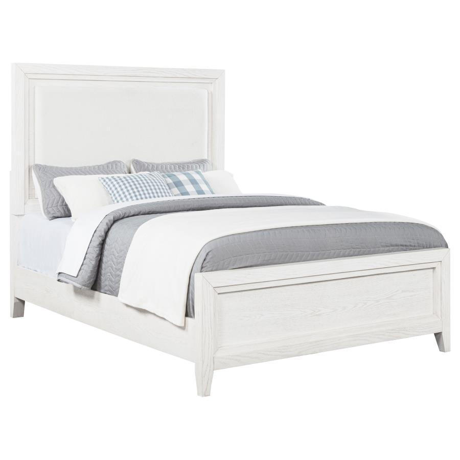 Marielle Queen Upholstered Panel Bed Distressed White view 3
