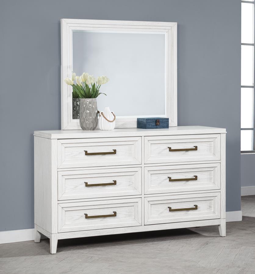 Marielle 6-drawer Dresser with Mirror Distressed White view 2