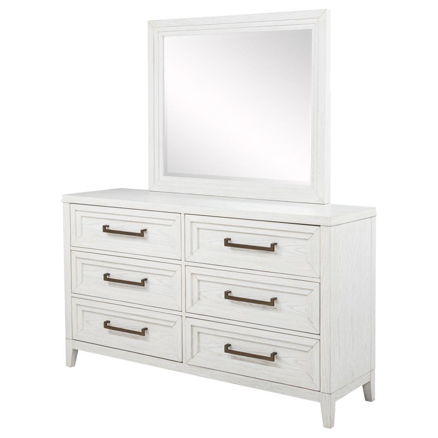Marielle 6-drawer Dresser with Mirror Distressed White view 4