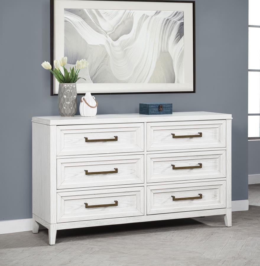 Marielle 6-drawer Bedroom Dresser Distressed White view 2