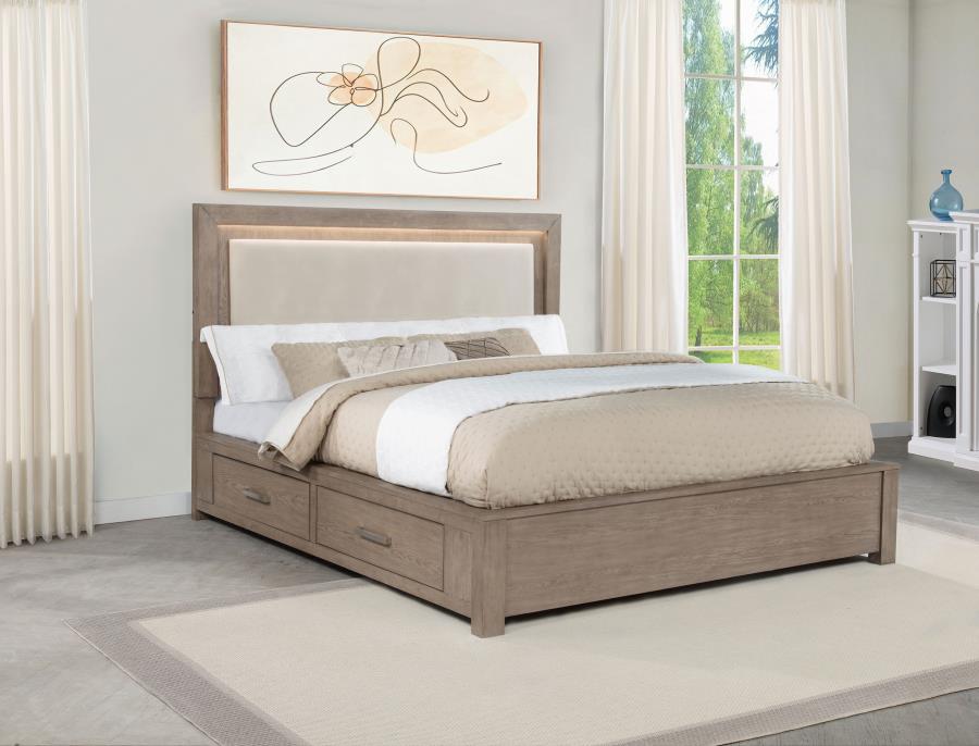 Kenora 56-inch Eastern King LED Storage Bed Barley Brown view 2