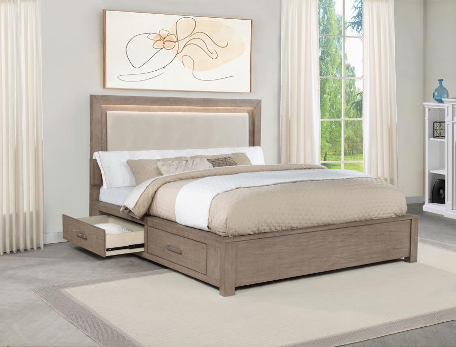 Kenora 56-inch Eastern King LED Storage Bed Barley Brown view 3