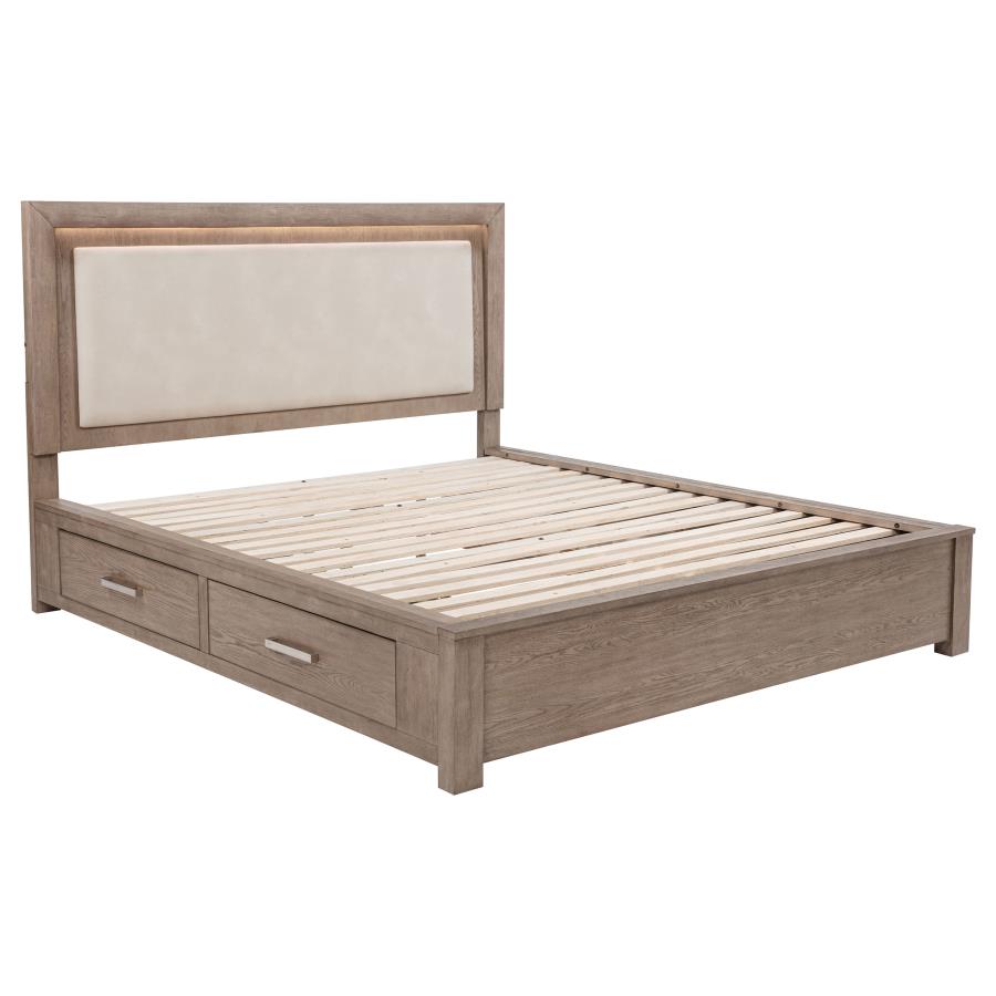 Kenora 56-inch Eastern King LED Storage Bed Barley Brown view 4
