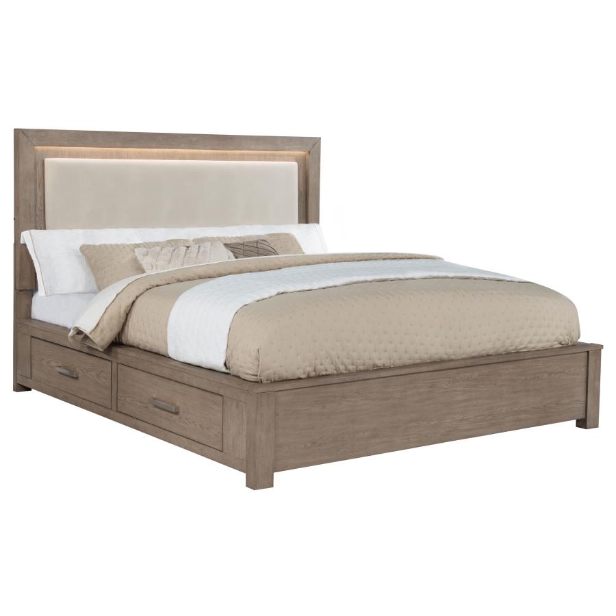 Kenora 56-inch Eastern King LED Storage Bed Barley Brown view 5