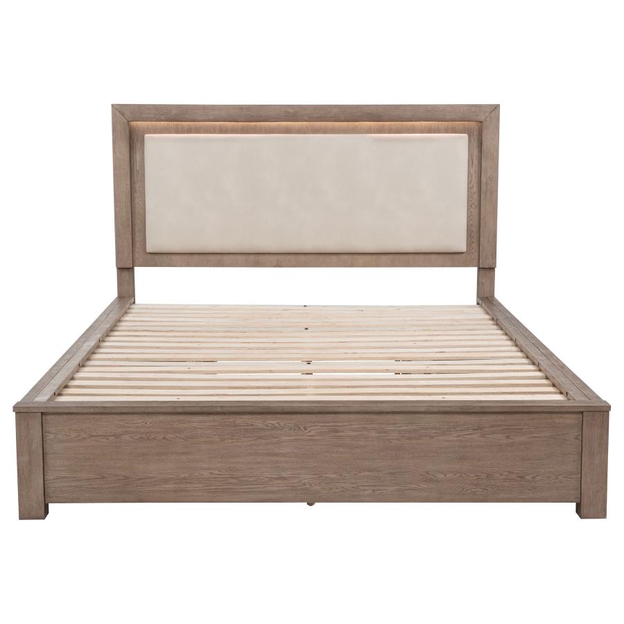 Kenora 56-inch Eastern King LED Storage Bed Barley Brown view 6