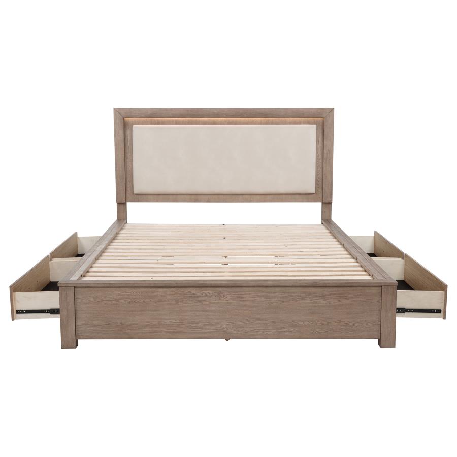 Kenora 56-inch Eastern King LED Storage Bed Barley Brown view 7