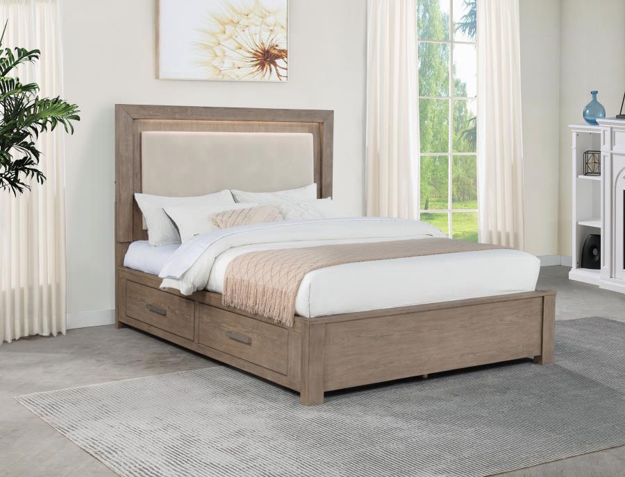 Kenora 56-inch Queen LED Storage Bed Barley Brown view 2