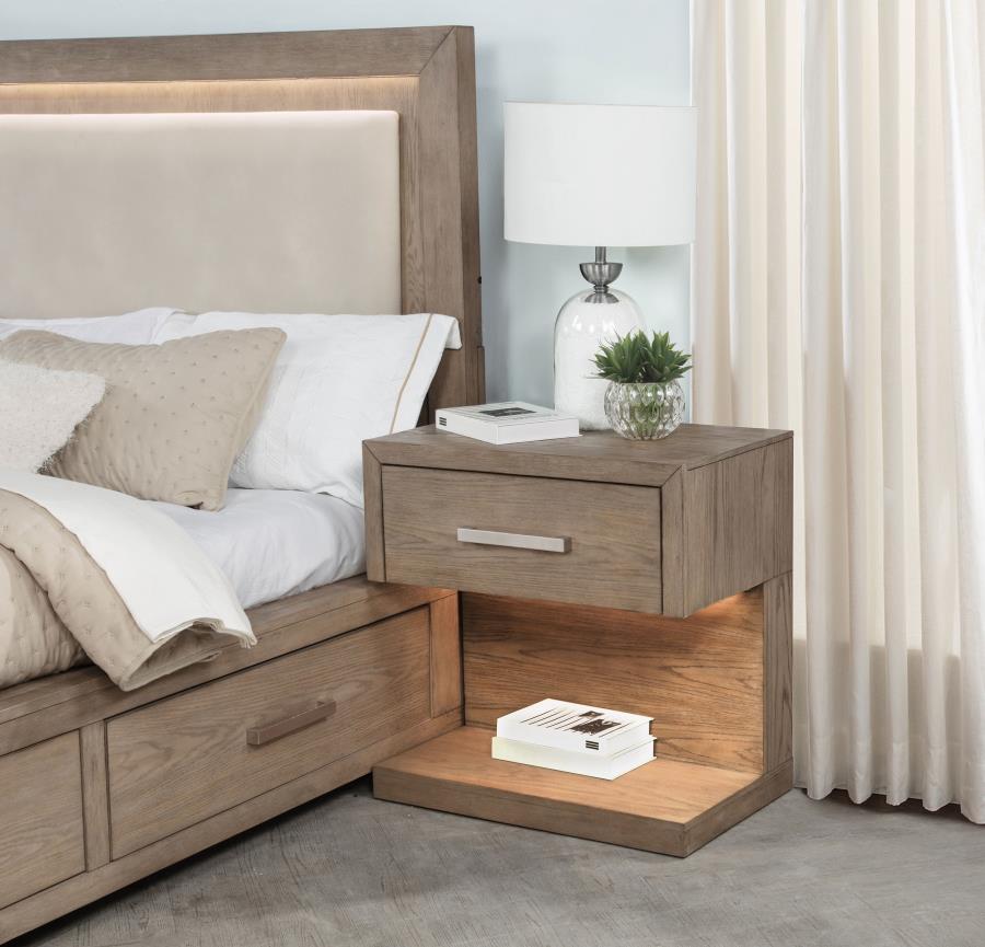 Kenora 1-drawer Nightstand Bedside Table Barley Brown view 2