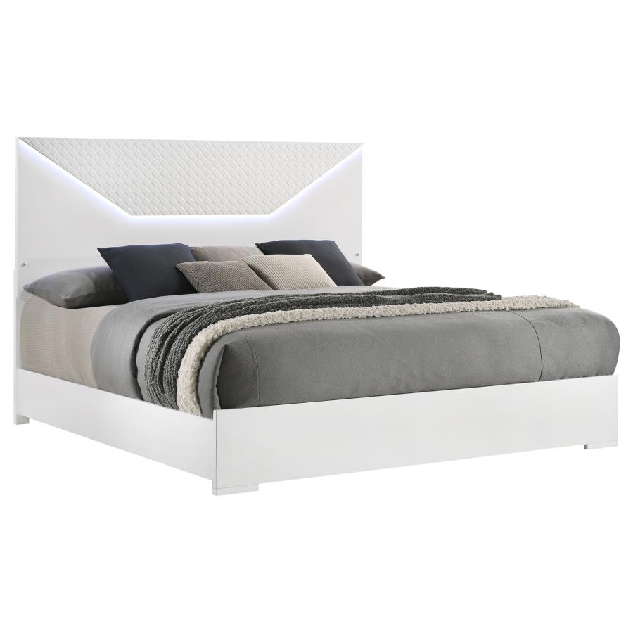 Ives Eastern King Panel Bed LED Headboard White High Gloss view 3