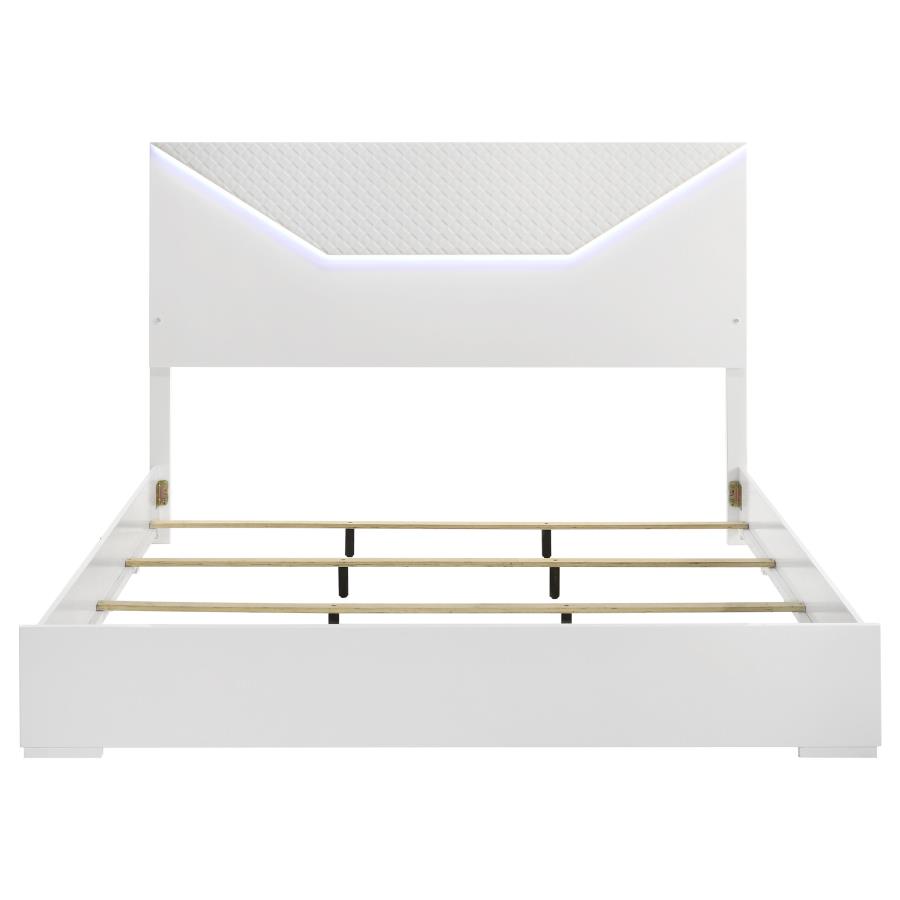 Ives Eastern King Panel Bed LED Headboard White High Gloss view 4