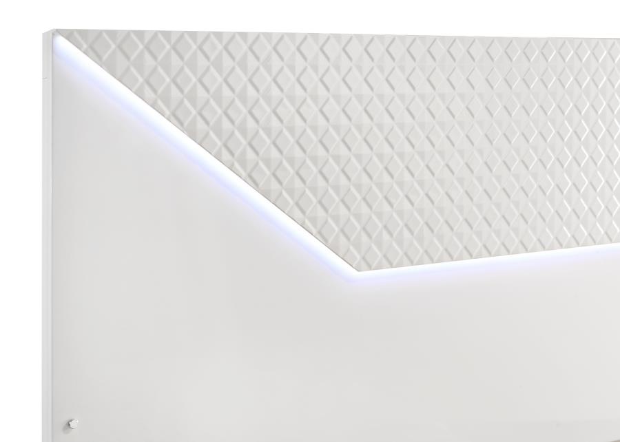 Ives Eastern King Panel Bed LED Headboard White High Gloss view 7