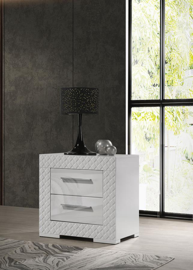 Ives 2-drawer Nightstand Bedside Table White High Gloss view 2