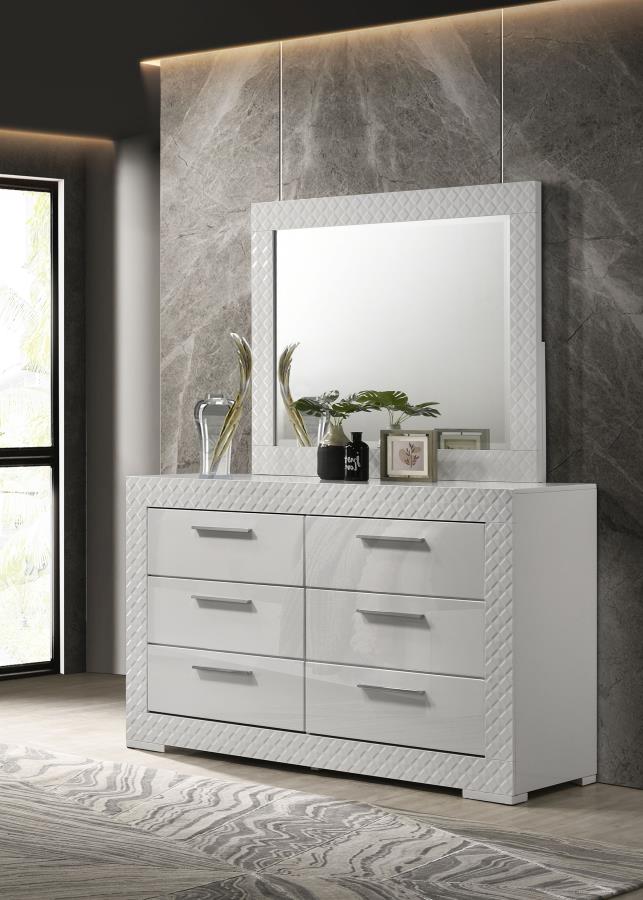 Ives 6-drawer Dresser and Mirror White High Gloss view 2