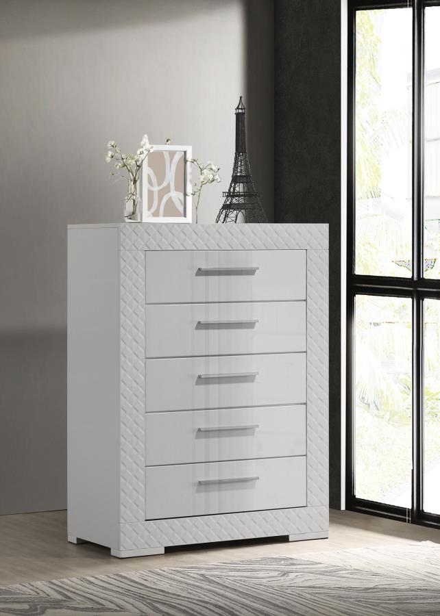 Ives 5-drawer Bedroom Chest of Drawers White High Gloss view 2