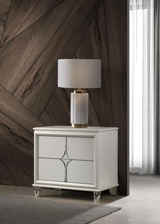 Olivia 2-drawer Nightstand Bedside Table Pearl White view 2