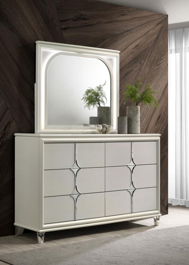 Olivia 6-drawer Dresser and LED Mirror Pearl White view 2