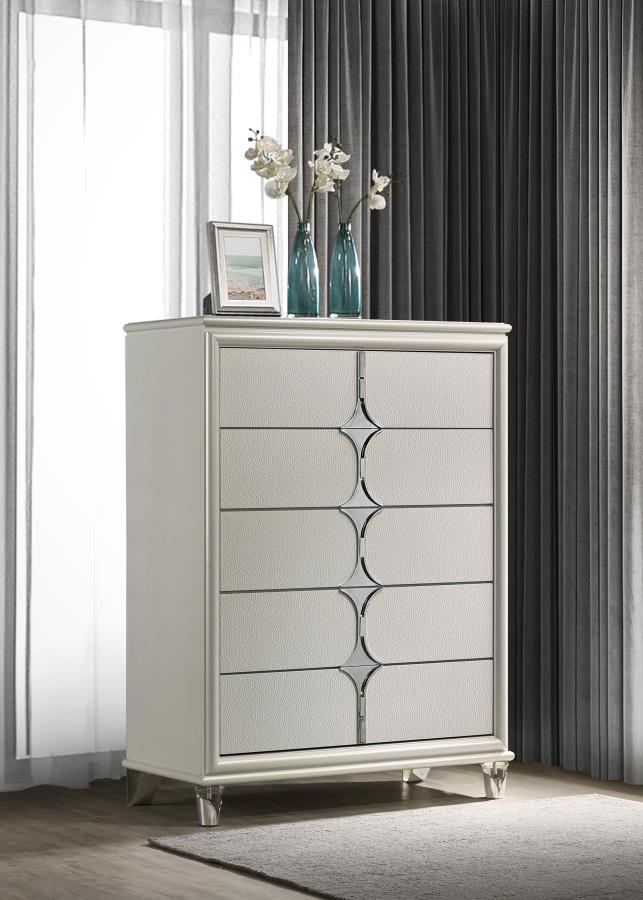 Olivia 5-drawer Bedroom Chest of Drawers Pearl White view 2