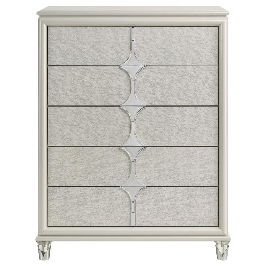 Olivia 5-drawer Bedroom Chest of Drawers Pearl White view 3