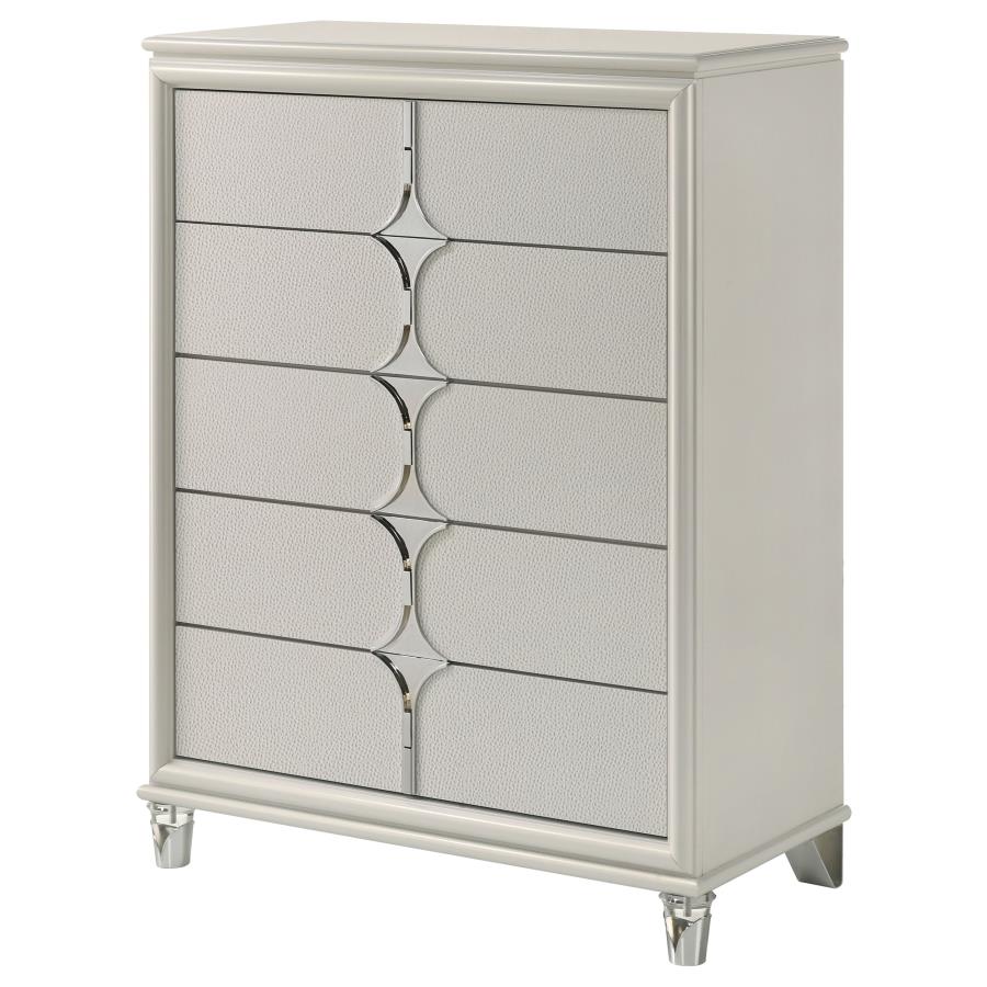 Olivia 5-drawer Bedroom Chest of Drawers Pearl White view 4