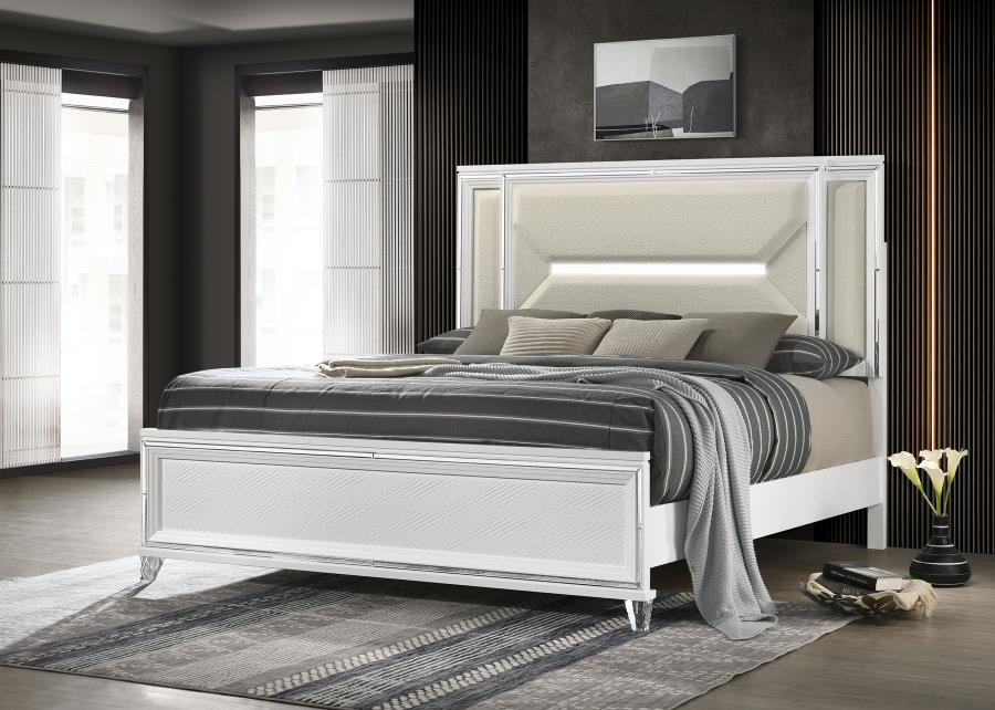 Marmore 64-inch Queen Panel Bed LED Headboard White view 2