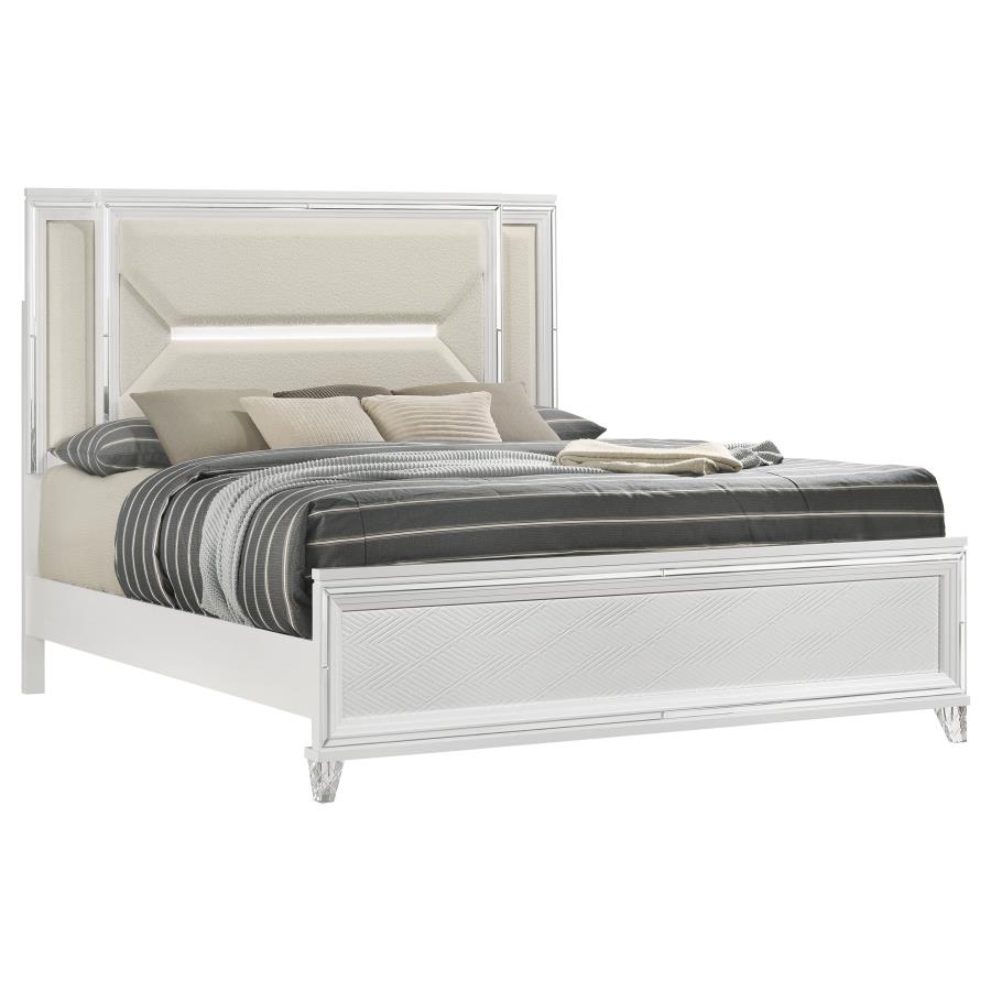 Marmore 64-inch Queen Panel Bed LED Headboard White view 3