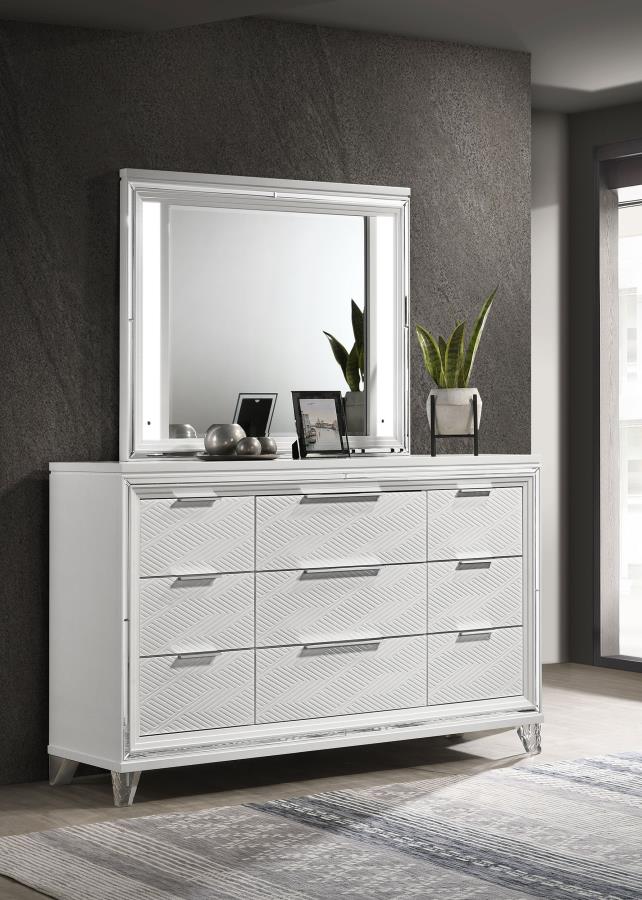 Marmore 9-drawer Dresser and LED Mirror White view 2