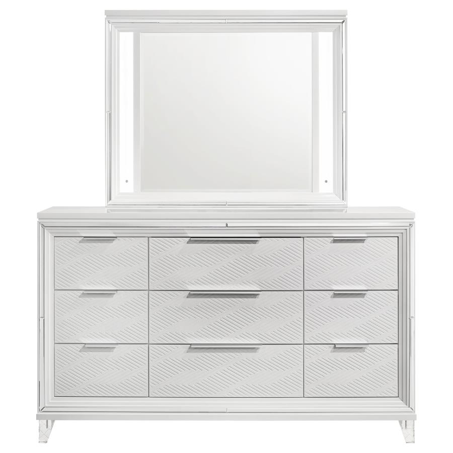 Marmore 9-drawer Dresser and LED Mirror White view 3