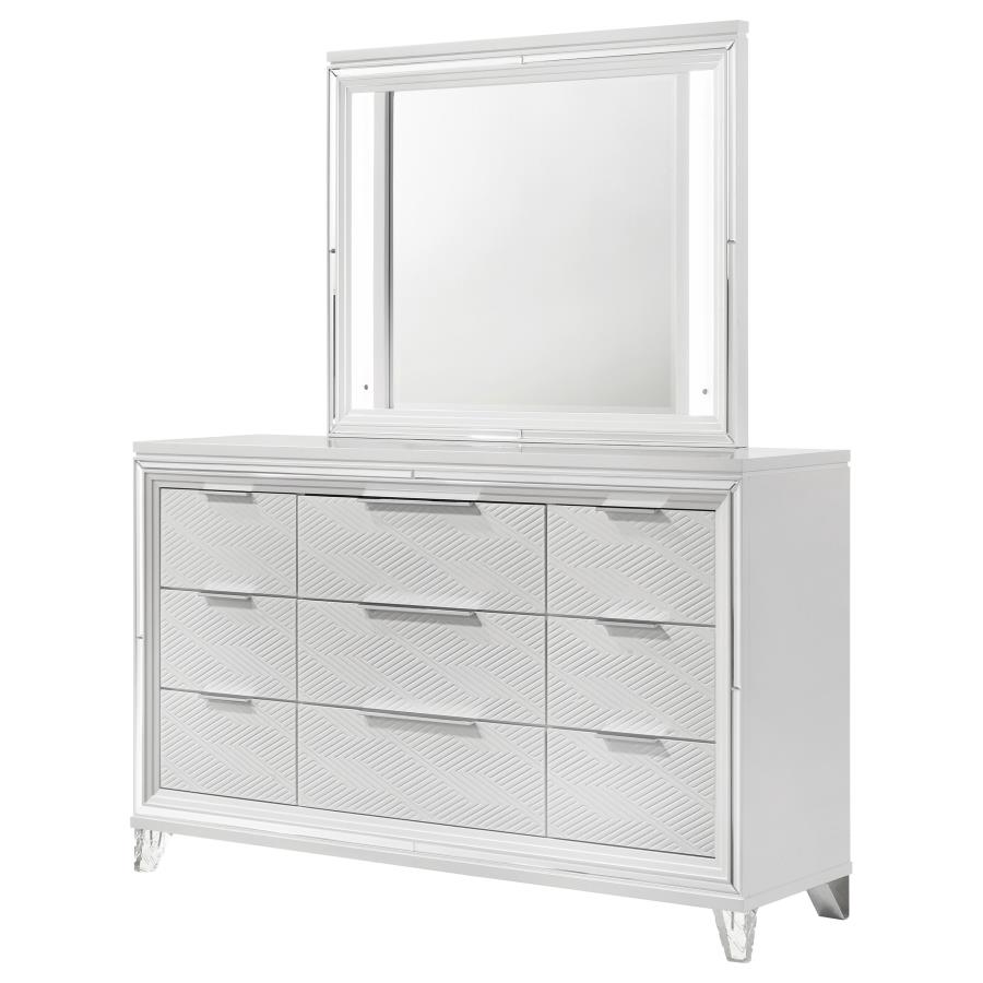 Marmore 9-drawer Dresser and LED Mirror White view 4