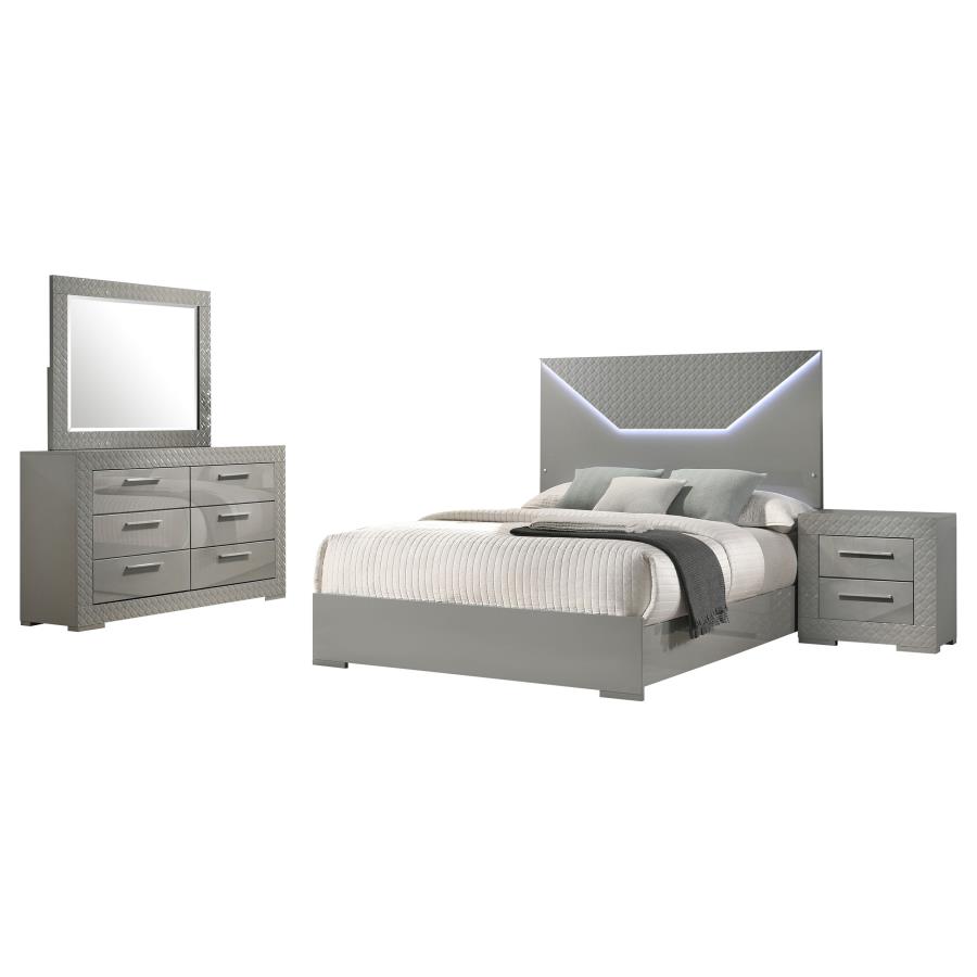 Ives 4-piece Eastern King Bedroom Set Grey High Gloss view 2