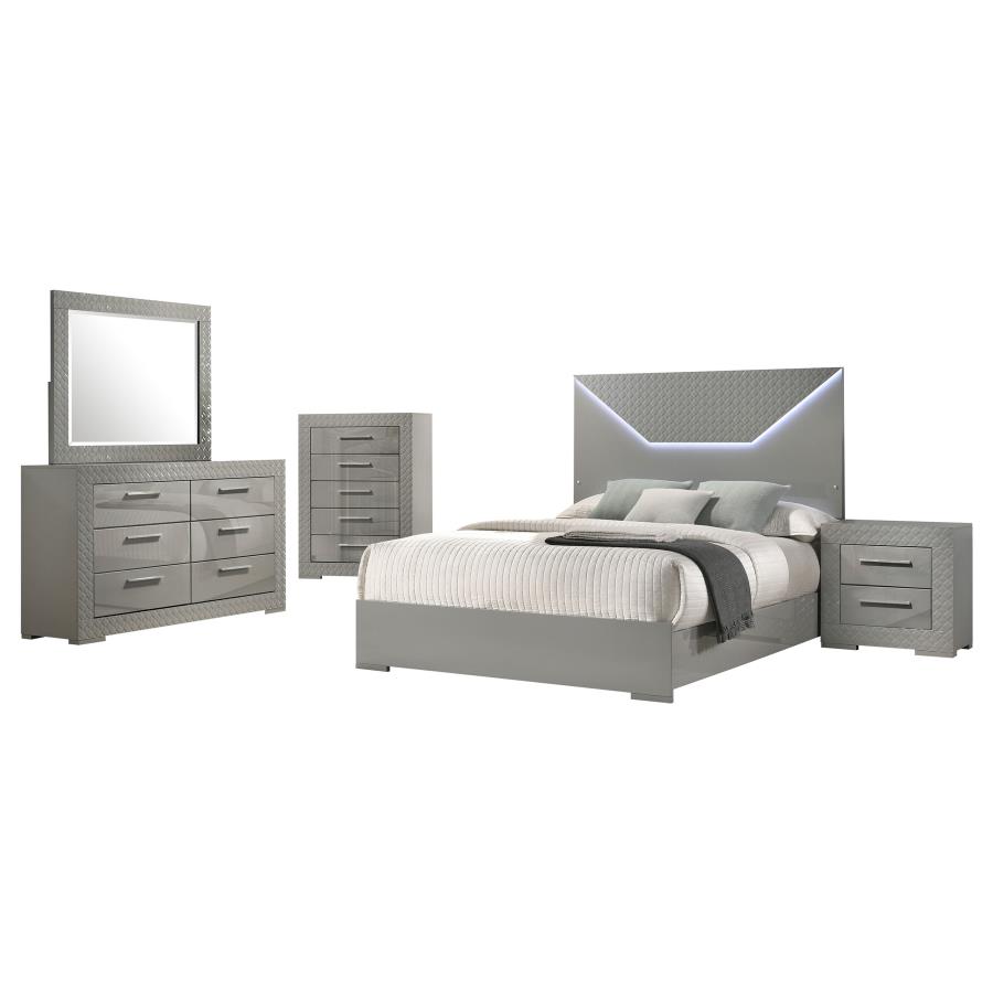 Ives 5-piece Eastern King Bedroom Set Grey High Gloss view 2