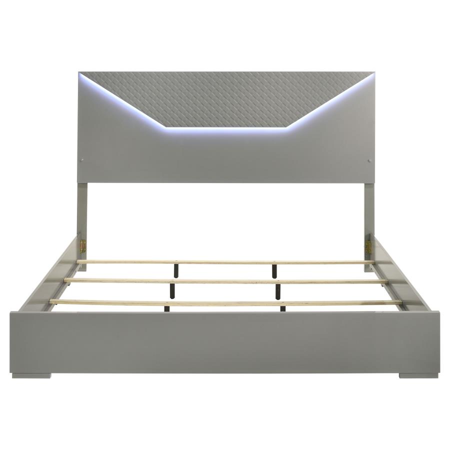 Ives Eastern King Panel Bed LED Headboard Grey High Gloss view 4