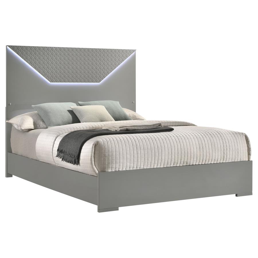 Ives Queen Panel Bed LED Headboard Grey High Gloss view 3
