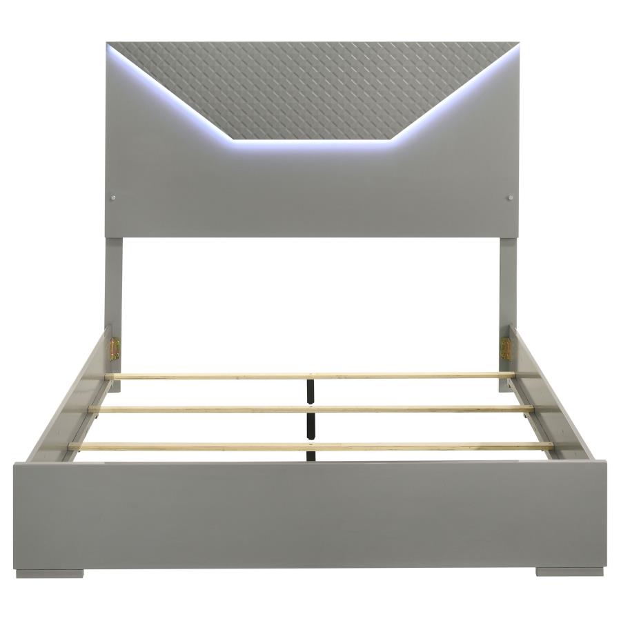 Ives Queen Panel Bed LED Headboard Grey High Gloss view 4