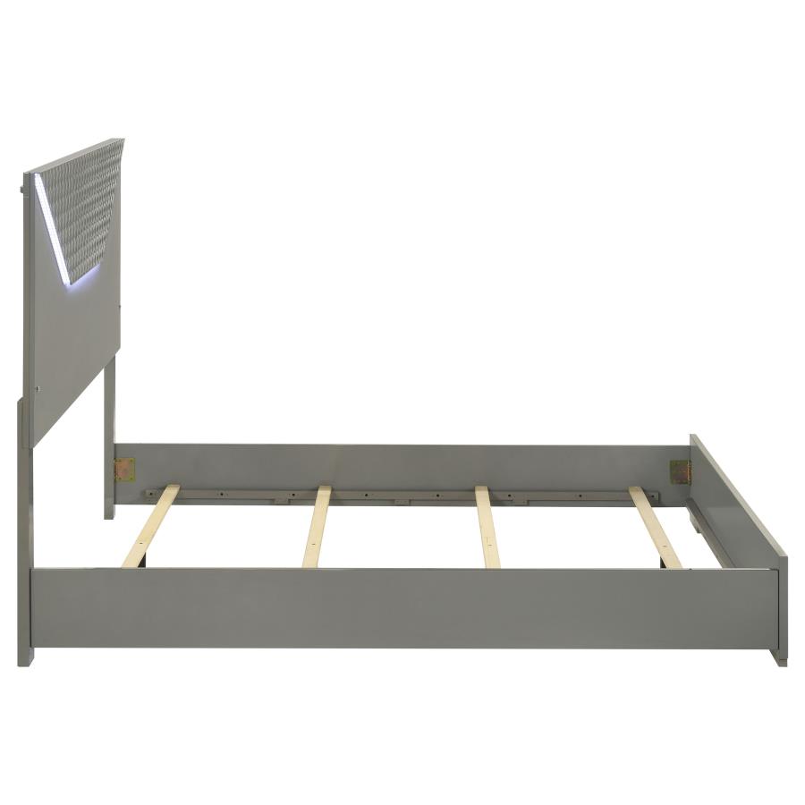 Ives Queen Panel Bed LED Headboard Grey High Gloss view 6