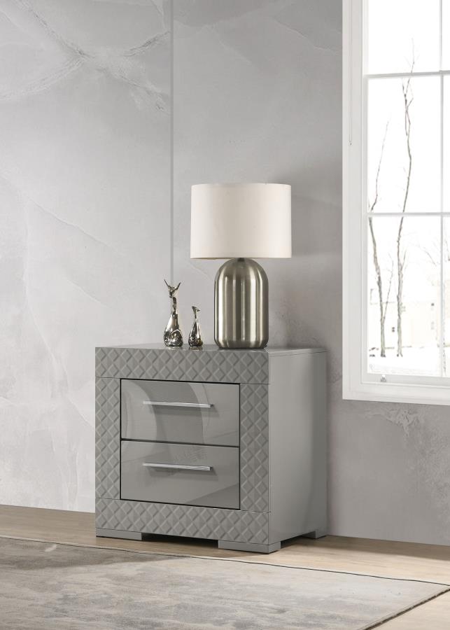 Ives 2-drawer Nightstand Bedside Table Grey High Gloss view 2