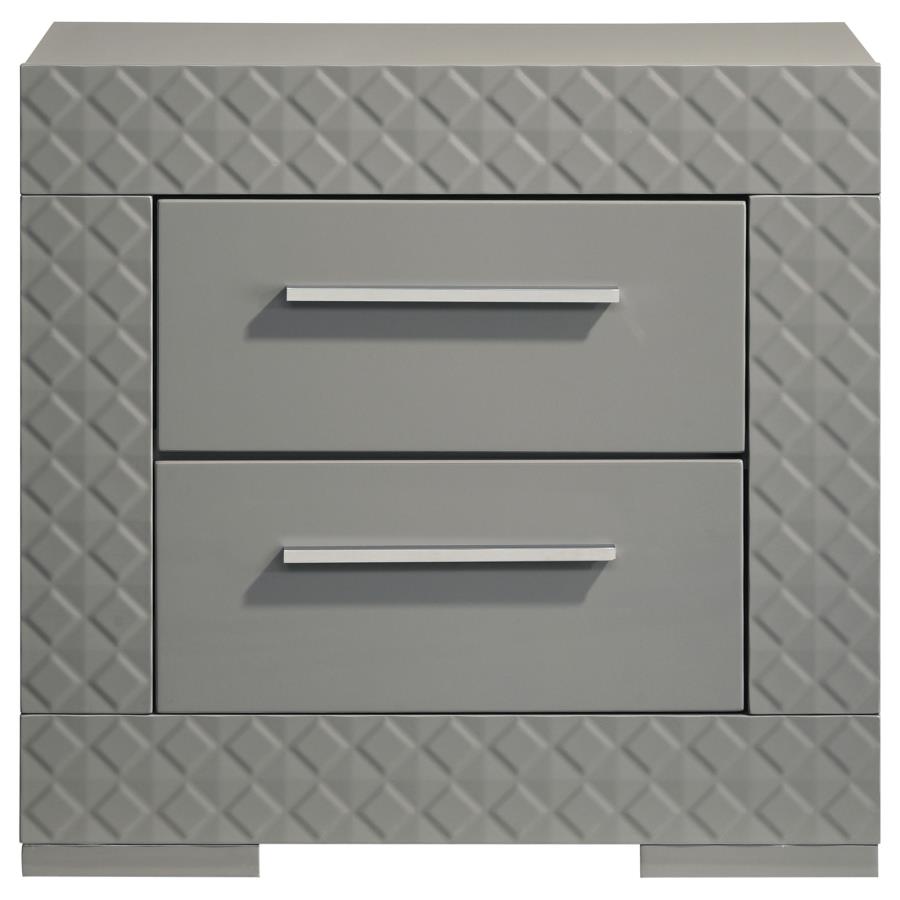 Ives 2-drawer Nightstand Bedside Table Grey High Gloss view 3