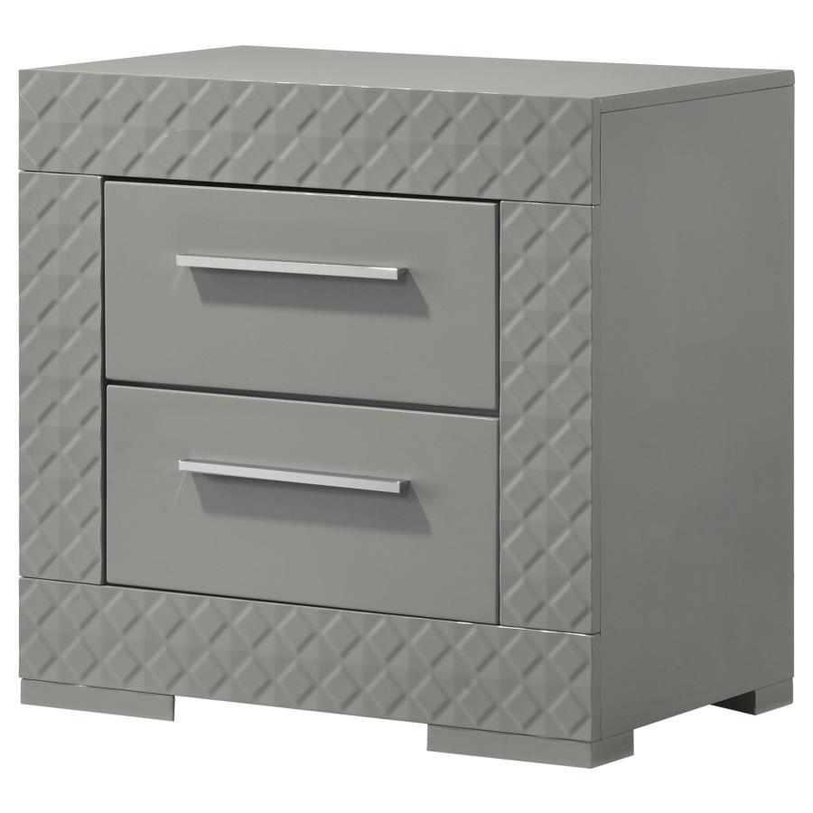 Ives 2-drawer Nightstand Bedside Table Grey High Gloss view 4