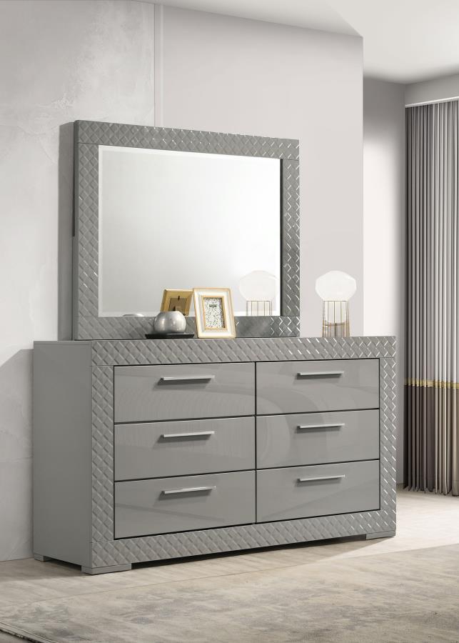 Ives 6-drawer Dresser and Mirror Grey High Gloss view 2