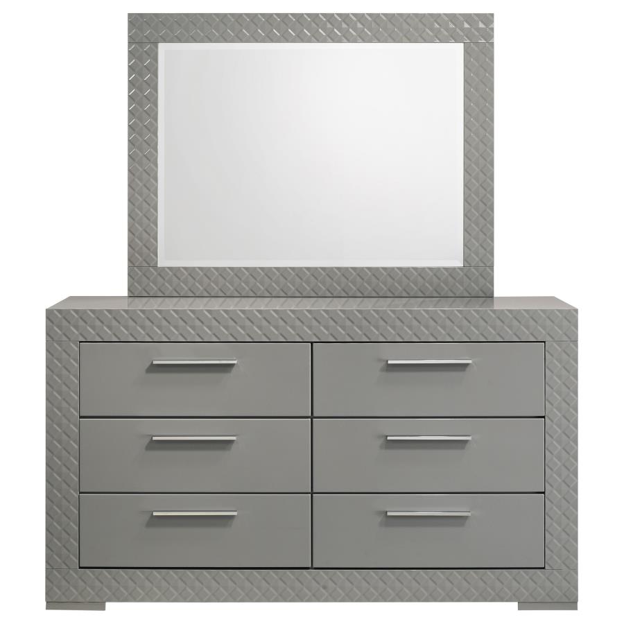 Ives 6-drawer Dresser and Mirror Grey High Gloss view 3